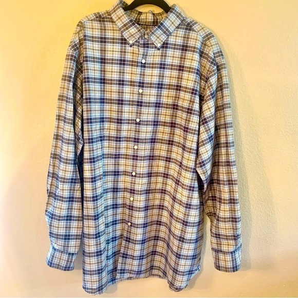 NWT Cremieux Shirt 3X Tall Mens Plaid Blue Beige Button-Up 100% Cotton Classics - Picture 1 of 12